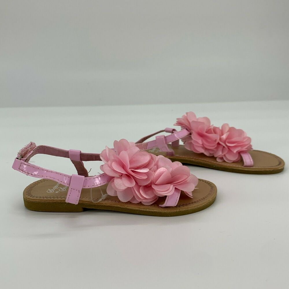Stepping Stones Girls Sandals Floral Appliqués Ankle Strap Pink Youth Size 9